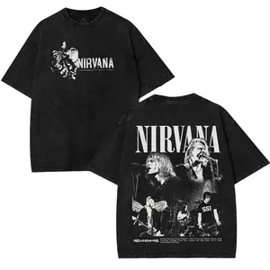 Nirvana Smiley Face Vintage Tee Washed Cotton T-Shirt 90s Rock Band Graphic Shirt Grunge Aesthetic Distressed Streetwear Oversized Tee