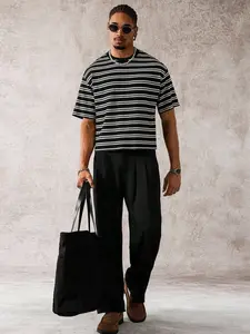 Men's Street Style Striped Round Neck Short Sleeve Casual Loose Fit T-Shirt, Summer Fashion Tee, Comfortable and Stylish, Streetwear