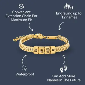 Rexviao Happy Father's Day – Father's Day Gift: Custom Gold Men's Bracelet (Engraved with Children's Names) | Fade-Resistant Stainless Steel | Personalized Bracelet for Dad | DIY Family Name Jewelry | Christmas Gift