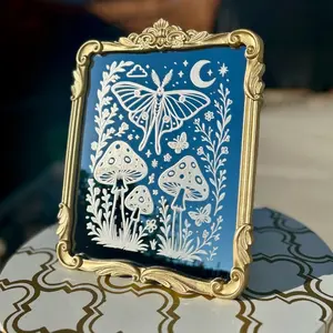 Whimsical Luna Moth & Mushroom Mirror - Etched Celestial Forest Decor, Fairycore Wall Art, Cottagecore Gift