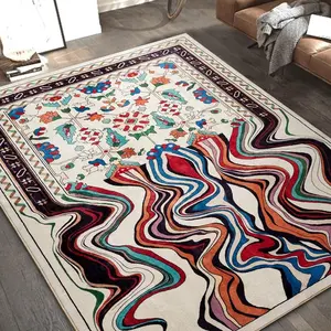 Abstract Art Classical Pattern Living Room Carpet, Soft Non-Shedding Rug for Commercial Exhibition Decor, Sofa Mat for Mall Cafe
