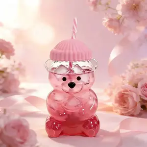 2026 New Cute Bear Glass Cup With Lid & Straw, 20oz Transparent Water Cup, Creative Daily Drinkware, Ideal Mother's Day & Easter Gift For Women