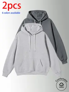 2-pack: men’s hooded sweatshirt, men’s sweatshirt. Loose fit that conceals curves and gives a slimmer look; drawstring kangaroo pockets offer practicality. Soft, comfortable, skin-friendly fabric; minimalist solid-color design; available in multiple color