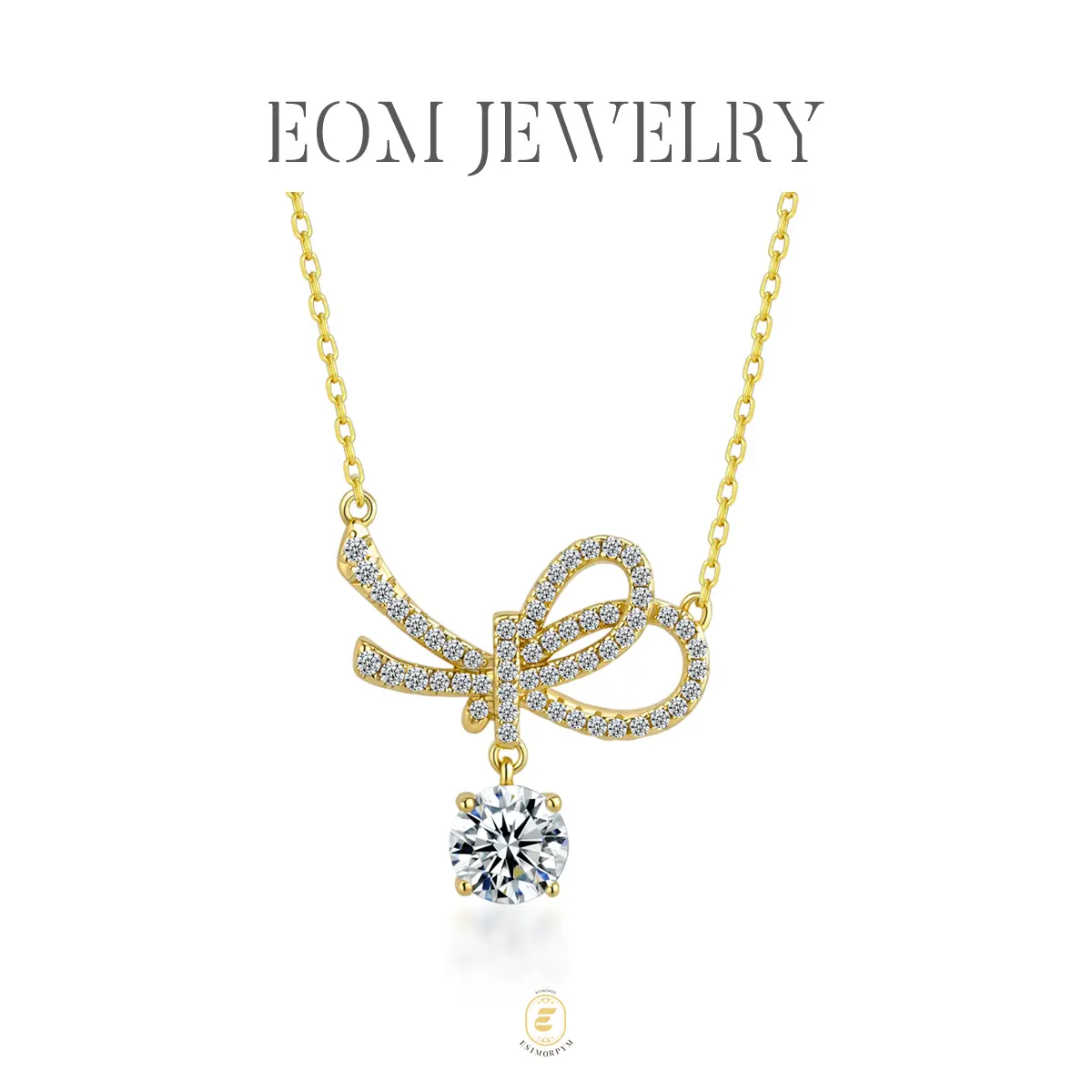 Moissanite 1.2ct Dreamy Ribbon Knot Pendant Necklace Silver-Plated Wedding Engagement Anniversary Valentine's Day Birthday Gift Daily Wear Jewelry