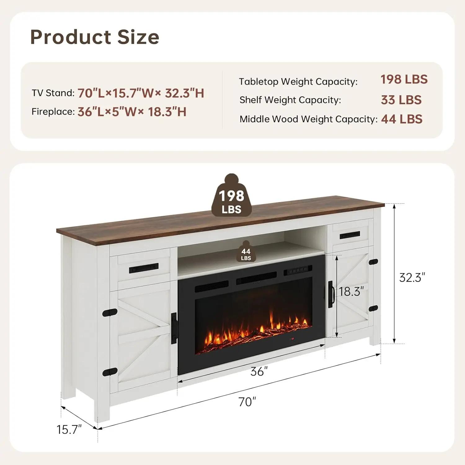 70" TVs with Fireplace / White