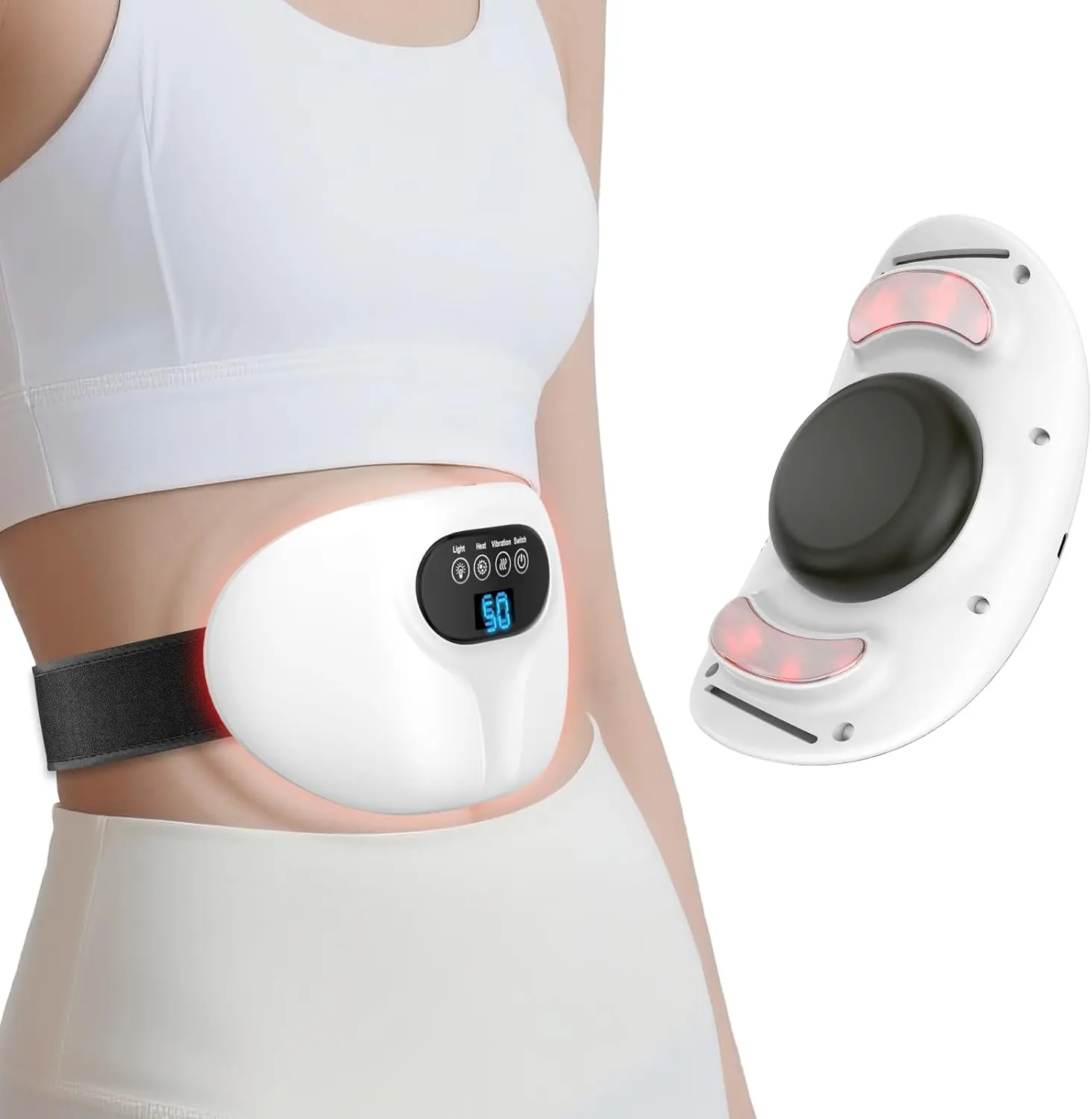 SERFORY 3-in-1 Adjustable Rechargeable Electric Abdominal Massager - Multi-Mode Hot Massage Device with Heating Pad, Vibration, Rechargeable Batteries, Heat Self-Massage, Abdominal Pain Relief & Digestion Support, Hot Massage Devices