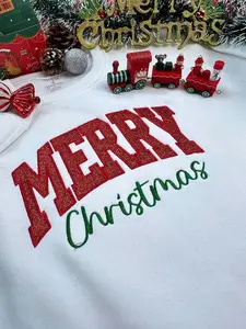 Merry Christmas Side Bow Embroidered Sweatshirt, Glitter Christmas Sweatshirt, Side Bow Applique Hoodie, Christmas Bow Shirt, Holiday Apparel