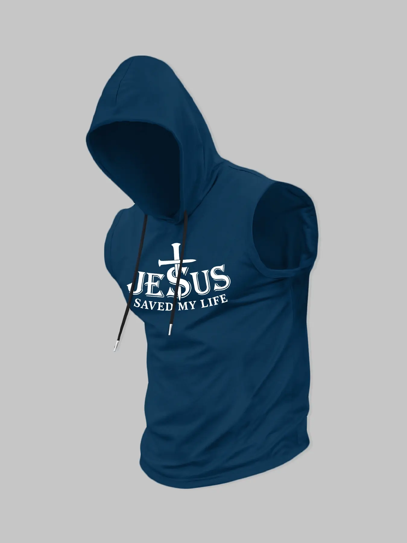 Men's Jesus Print Hooded Tank Top, Regular Fit Casual Sleeveless Hoodie Vest for Summer, Sleeveless Sporty Design, Men's Top for Daily Wear, Sporty Menswear, Yoga Sports Vest, Activewear Sleeveless, Sleeveless Gym Top, Sleeveless Workout Vest