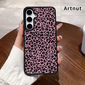Pink Leopard Print Pattern Magnetic Phone Case Compatible with Samsung Galaxy S23 Ultra S24 Plus S25 S22+ FE Non-Yellowing Clear Crystal Drop-Proof Slim Silicone Shockproof Transparent Acrylic Cover Supports Wireless Charging.