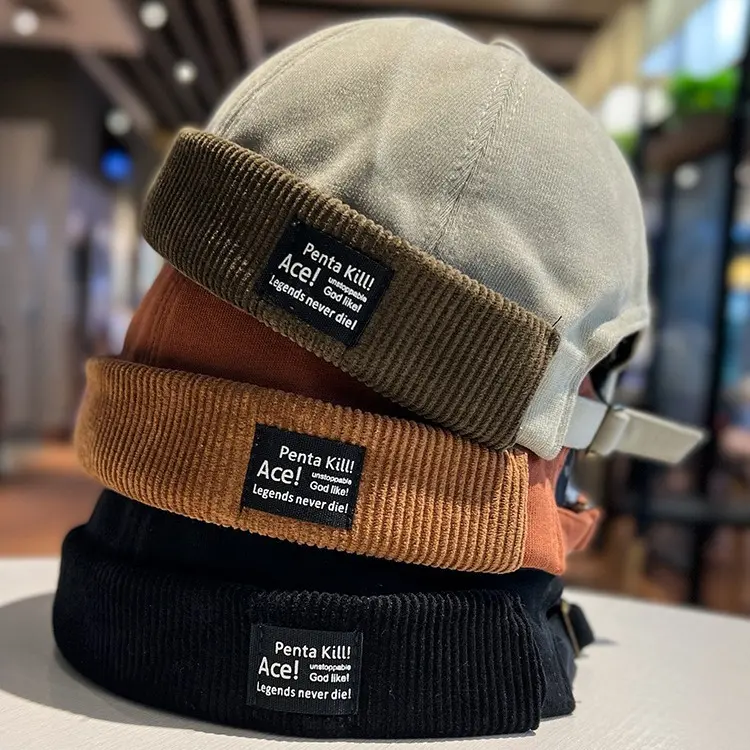 Corduroy brimless melon hat children's Korean Japanese outdoor  street hip-hop yuppie landlord hat new trendy brand retro hat for men