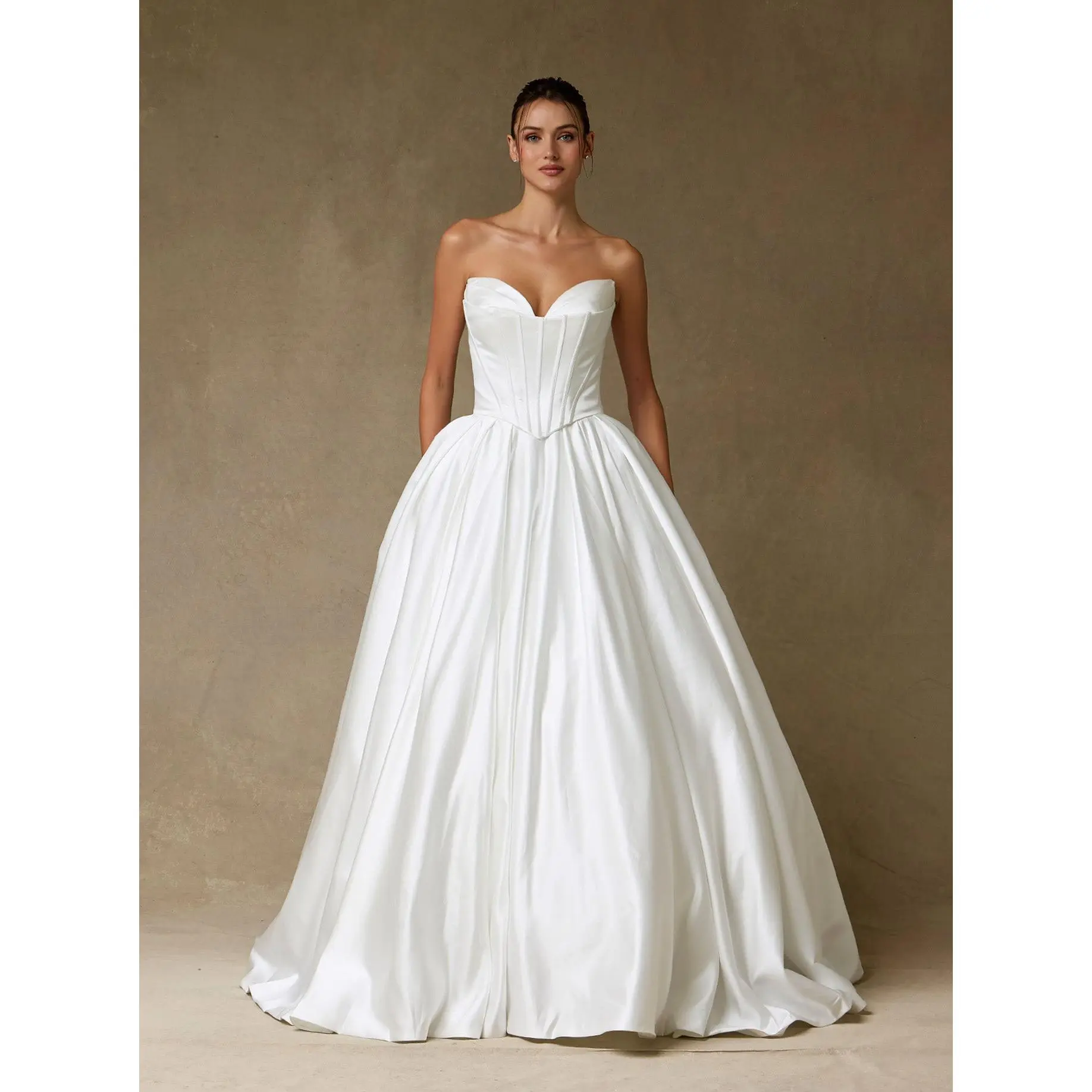 Strapless Satin Ball Gown Wedding Dress – Classic Corset Bridal Gown with Chapel Train - SIACW30086