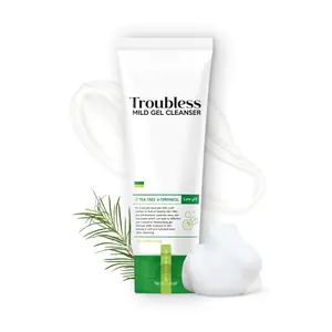 Troubless Mild Gel Day and Night Facial Cleanser with Tea Tree for Sensitive Skin, Non-Artificial Fragrance, Plant-Based Face Cleanser, 4.05 Fl. Oz