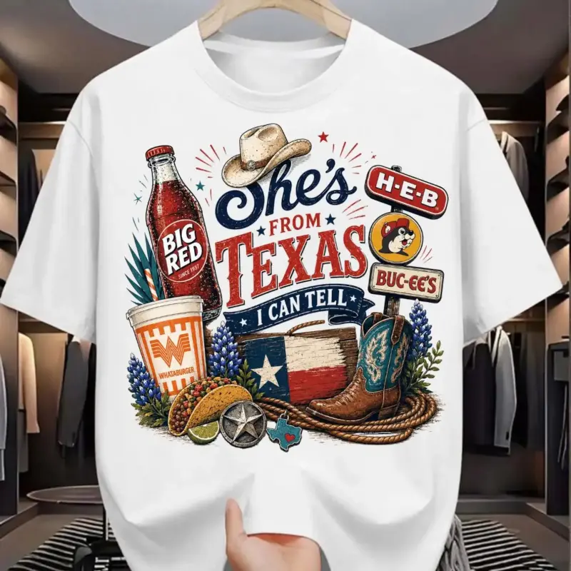 Women's Cotton Graphic Western Sports Top - Loose-Fitting Texas-Themed Shirt, Machine Washable, Gift For Her, Refer To Size Chart