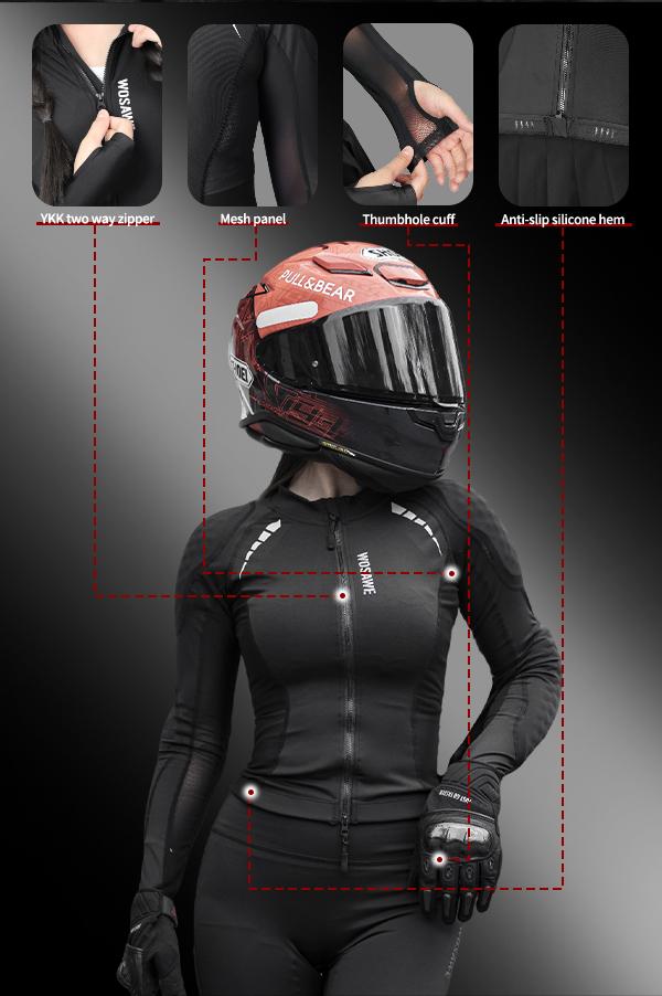 WOSAWE Mesh Motorcycle Jacket Women Padded Motorcycle Shirt with Back Pads Summer Sport Bike Gear