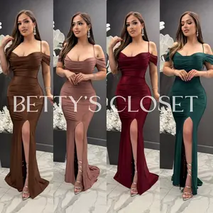 Jasmine Off Shoulder Shiny Stretchy Gown