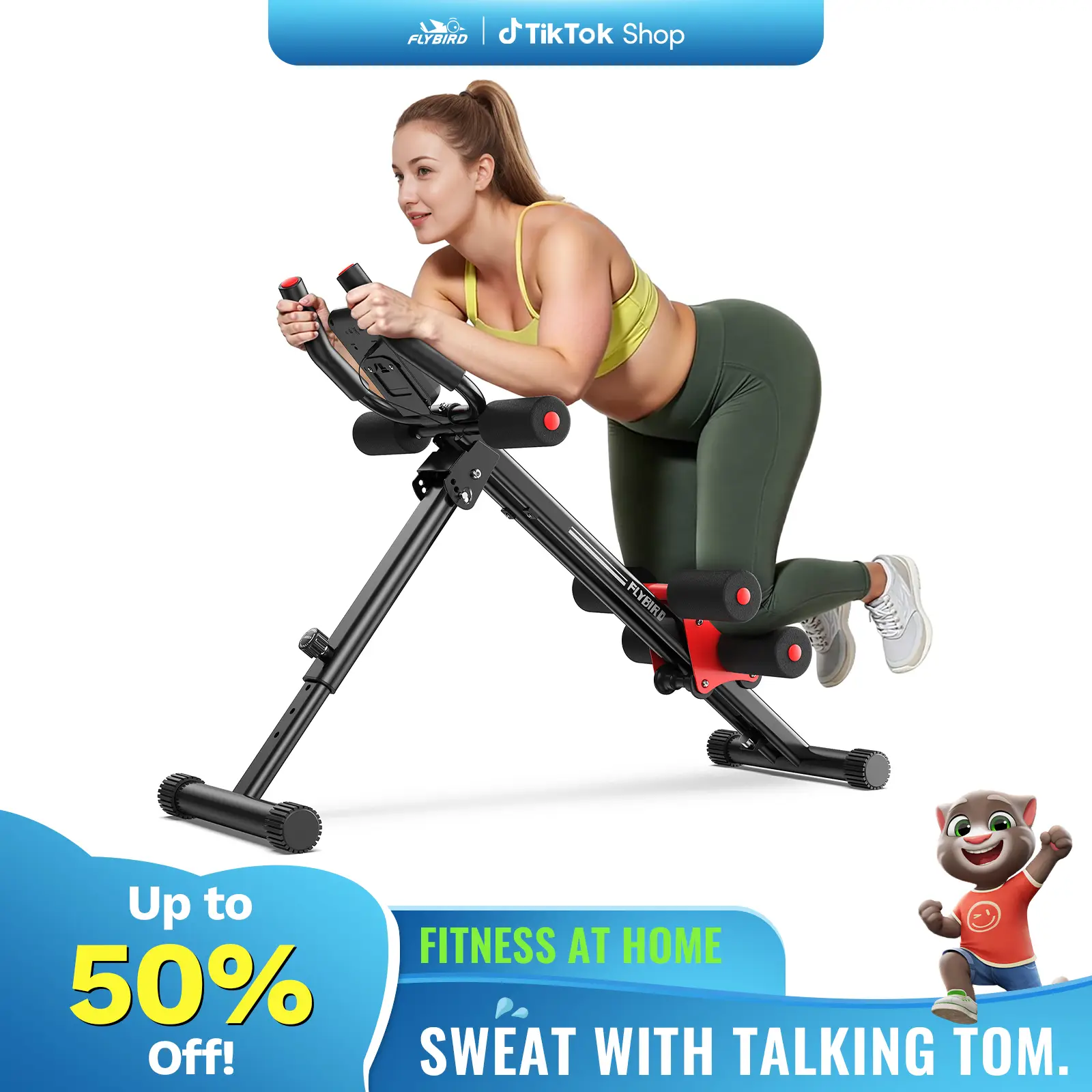 FLYBIRD Ab Workout Equipment, Adjustable Ab Machine Full Body Workout for Home Gym, Strength Training Exercise Equipment for Body Shaping Foldable Wai