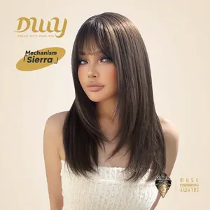 Sierra H-DWY Mid-Length Straight Long Brown Glueless Simulation Big Head Skin Synthetic Wig for Women 24 Inches