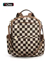 Women's Checkered Geometric Pattern Backpack Purse Fashion Work Travel Backpack Purse for Women Designer Ladies Anti-Theft Shoulder Bags with Wristlet Multipurpose