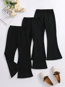 3-Pack Girls' Bell Bottom Pants, Elastic Waist Slim Fit, Sporty Style, Daily Wear, Dance, School Uniform Innerwear