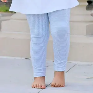 Light Blue Stripe Leggings - Girls Soft Knit Pants