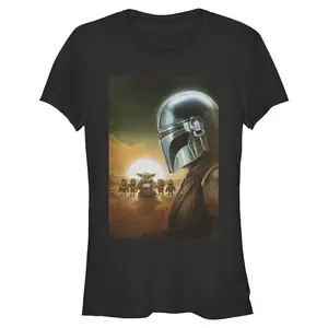 Juniors Womens Star Wars: The Mandalorian and Grogu Din Djarin and The Child Crew T Shirt