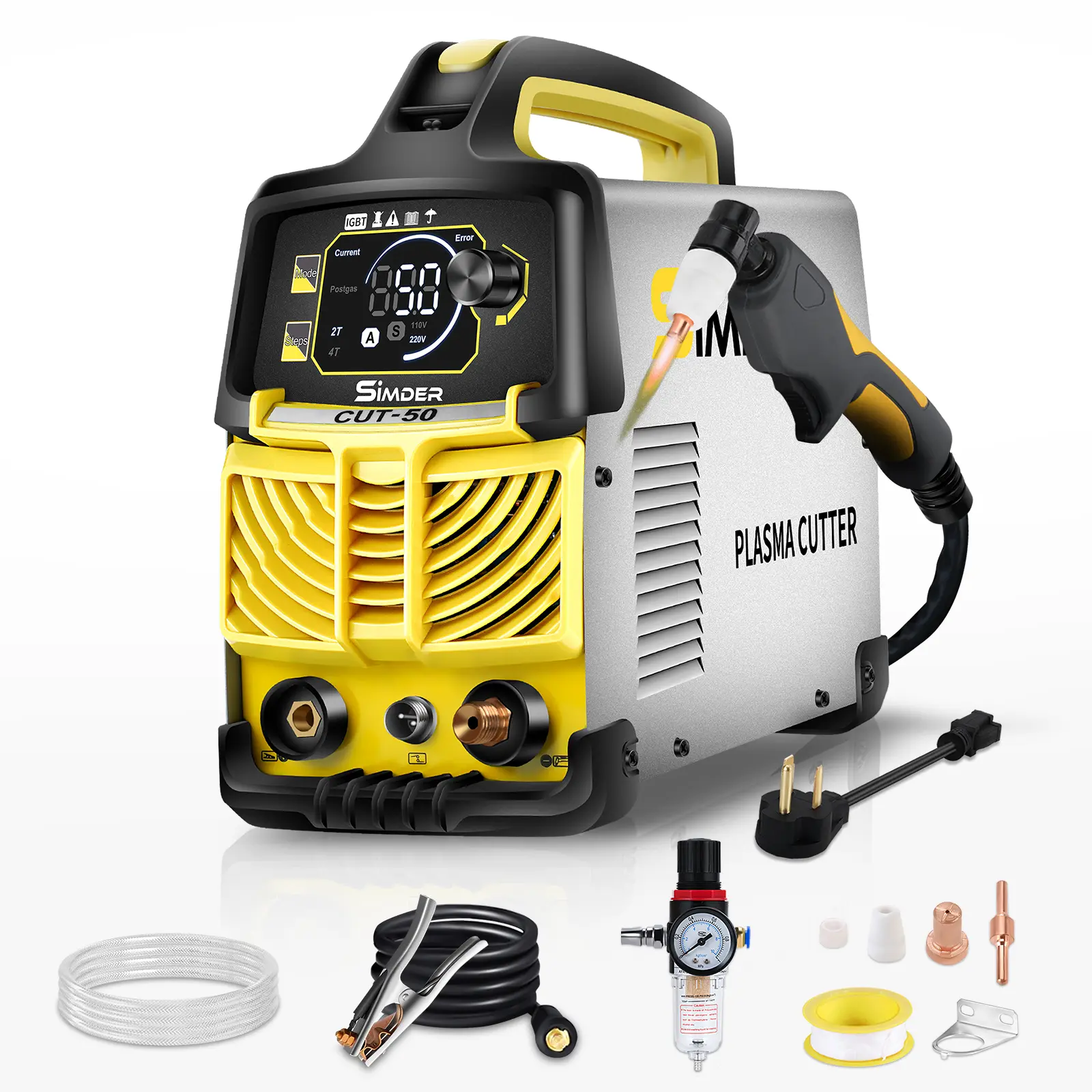 S SIMDER CUT-50 Plasma Cutter, Upgraded LCD Display, 50A Dual Voltage 110V/220 volts , 1/2" Clean Cut, Non-Touch Arc, High-Frequency Inverter Metal Cutting Machine with torch for DIY, Auto Repair, Fabrication