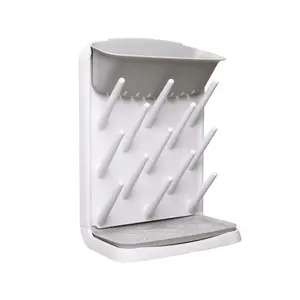 Multifunctional Gray Baby Drying Rack for Accessories, Bottles, Breastfeeding Pump Parts and More, with 13 Pegs and Top Compartment for Pacifiers, Nipples and Lids, Dishwasher Safe Organiser