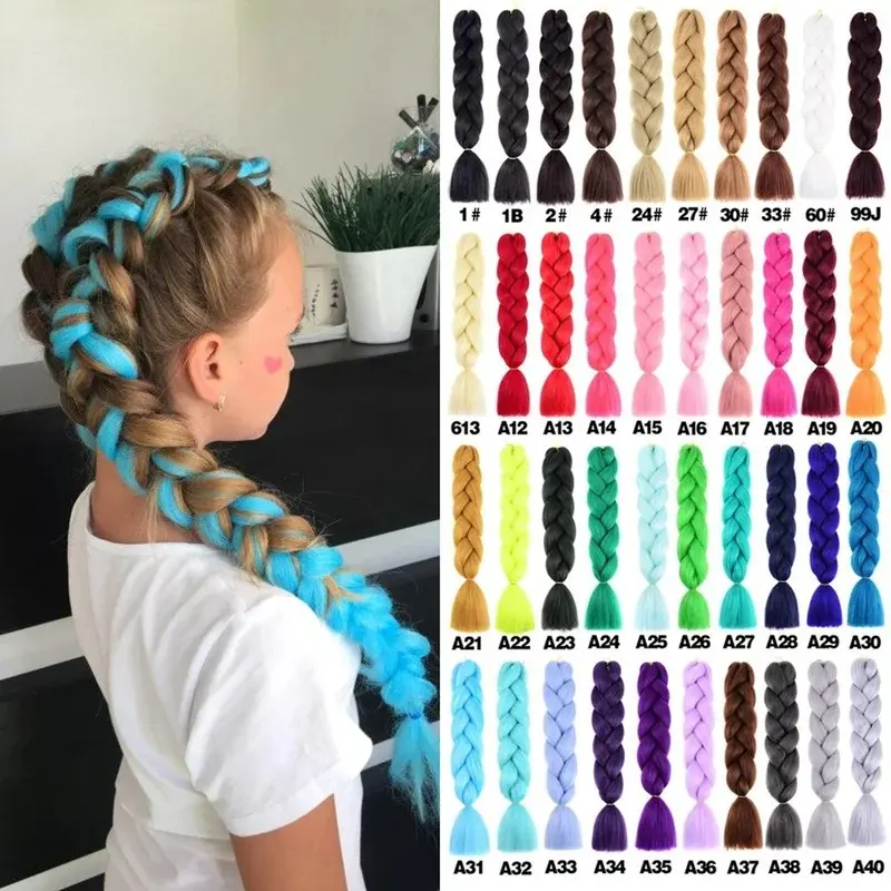 2026 New 24 Inch Synthetic Jumbo Braids  Braiding Hair Colorful Twist Hair Braiding Afro Braiding Hair Extensions for Children