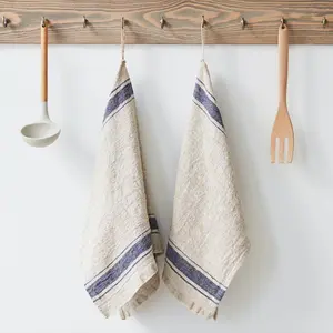 Vintage Linen Kitchen Towel — Blue Stripe