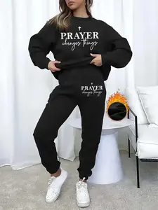 Women's Lounge Tracksuits Set-Women's Two-Piece Athletic Set Plus Size sweatshirt & Sweatpants Athletic Wear, Casual Set Fall 2025 Fashion Prayer Changes Everything Christian Faith Athletic Wear (0XL-5XL) Workout Running Outfits