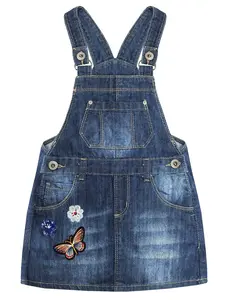 4-14T Girls Overall Dress, Big Bib Pocket Flower Butterfly Embroidered Jean Floral Hoodies Casual Wear