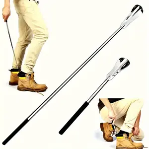 25.6in Flexible Stainless Steel Shoe Horn with Non-Slip Handle - Perfect for Elders and Those with Limited Mobility - Retractable and Extendable Shoe Spoon for Easy Shoe Access - Adjustable and Practical Shoe Lifter