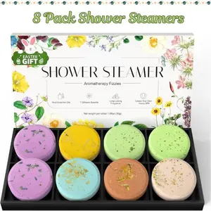 8 Pack Aromatherapy Lavender Shower Steamers, Phthalate-Free Alcohol-Free Essential Oil Fizzies for Body Care, Soothing Moisturizing Home Spa Stress Relief Self-Care Gifts for Women