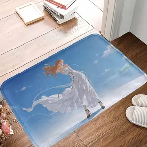 Elegant Goddess Illustration Floor Mat Windy Sky White Dress Art Print Soft Non‑Slip Washable Home Decor Rug Perfect for Bedroom Living Room Studio Office Gift Holiday Relaxing Space