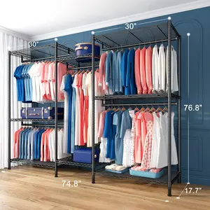 Heavy Duty Garment Rack 900lbs Max Load, 74.6"W Extra Large Freestanding Clothing Rack with 5 Hanging Rods & 8 Shelves, Sturdy Carbon Steel Wardrobe Closet with Anti-Tip Strap, Space Saving Storage Organizer for 200+ Clothes