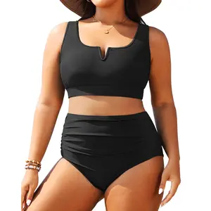 Aqua Eve Women Plus Size High Waisted Bikini - Two Piece Swimsuit Tummy Control Bathing Suit V-Wired Swimwear