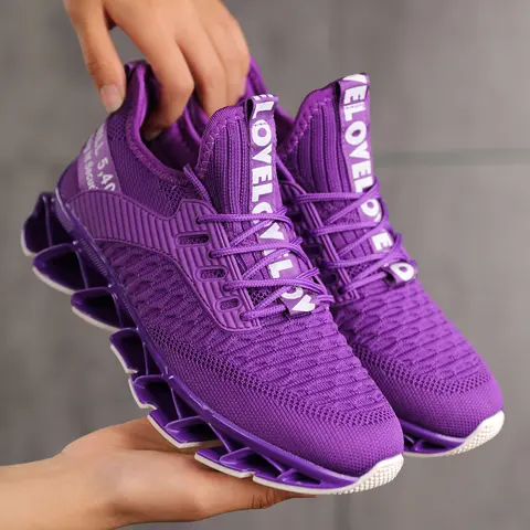 Women's Knit Lace-Up Slip-On Round Toe Blade Athletic Sneakers - Anti-Slip Gym-Ready Grip Sole, Lightweight Breathable Fabric, Supportive Casual Female Women's Shoes, All Seasons Daily Wear Trainers, Sohochic