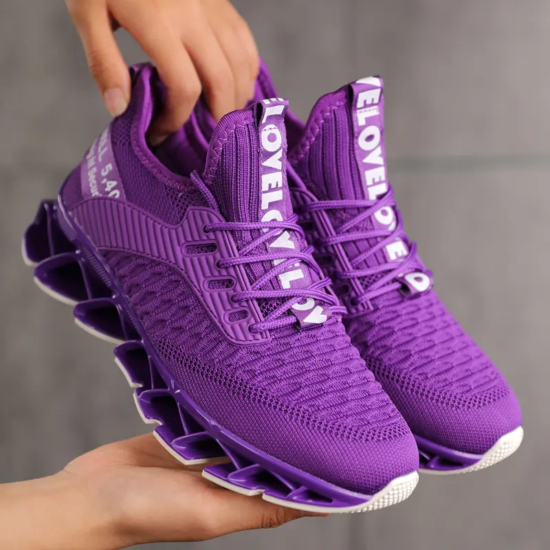 Women's Knit Lace-Up Slip-On Round Toe Blade Athletic Sneakers - Anti-Slip Gym-Ready Grip Sole, Lightweight Breathable Fabric, Supportive Casual Female Women's Shoes, All Seasons Daily Wear Trainers, Sohochic