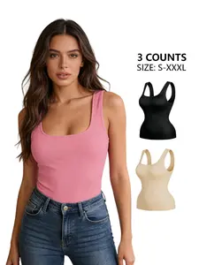 Hot Selling Square Neck Seamless Waist Shaping Fit Ribbed Long Vest Belly Control Slimming Top for Women, Ladies' Body Shaper Shirt