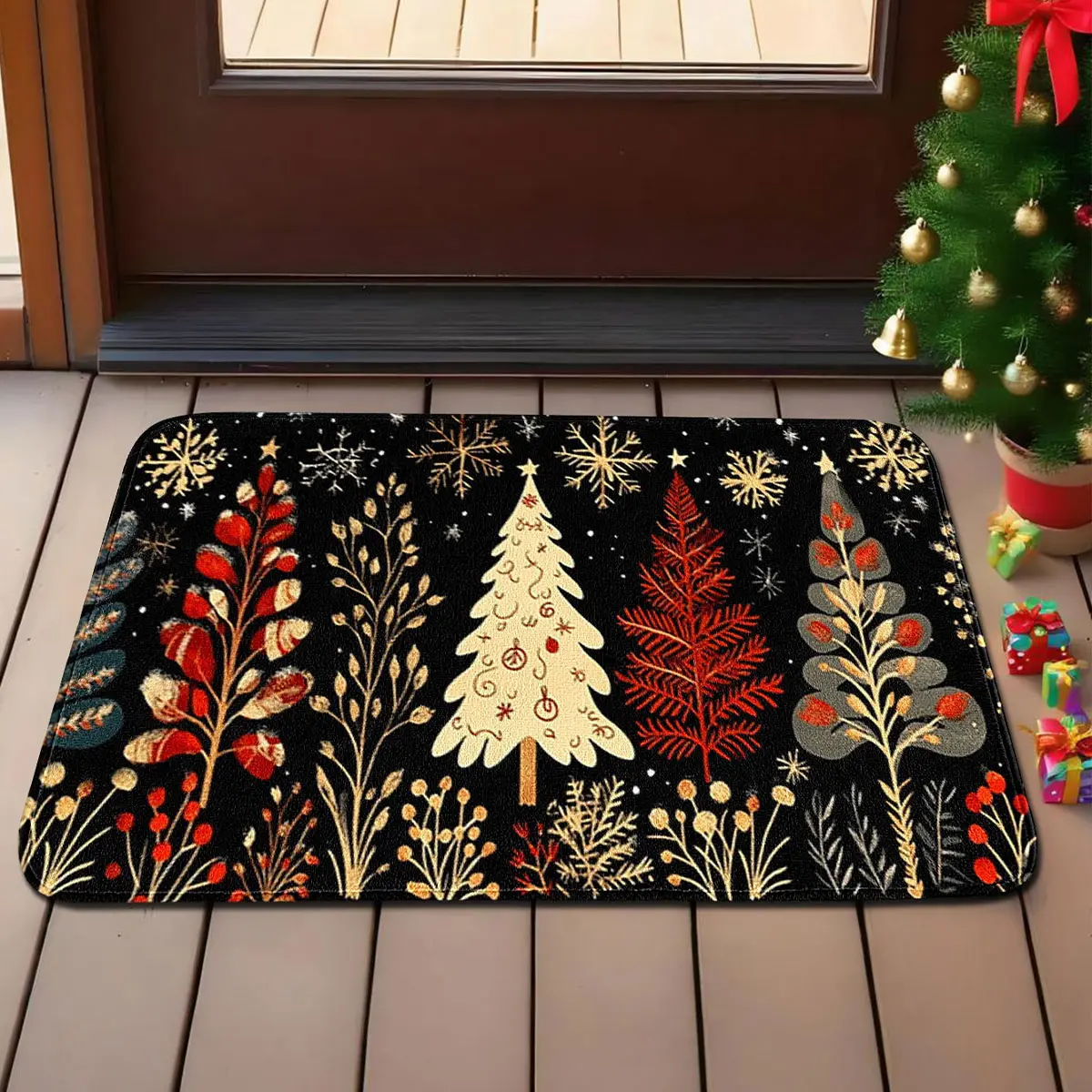 1 Piece Christmas Doormat - Flannel Material, Diverse Christmas Tree & Snowflake Patterns, Minimalist Art Style, Multiple Sizes Available