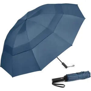 Prospo 46/62 Inch Large Travel Umbrellas for Rain Windproof, 10 Ribs Compact Reverse Folding Golf Umbrella, Double Canopy Automatic Open Close