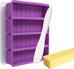Silicone Butter Molds with Lid & Spatulas - Large Cavity, Non-Stick Homemade Butter Making Mold, Reusable & Easy to Clean, with Tablespoon Marking Lines, Purple