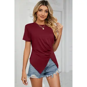 Ruched Round Neck Short Sleeve T-Shirt