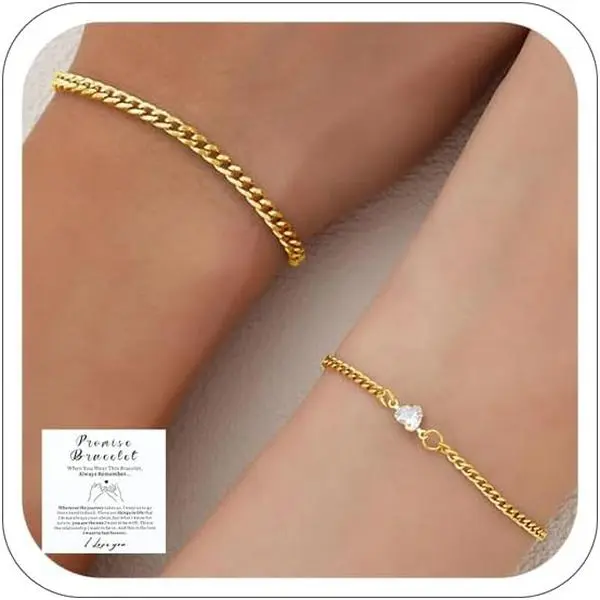 Promise Couple Bracelets for Women Men Permanent Bracelets for Couples Soulmate Distance Relationship Bracelet Stainless steel Matching Bracelets Locked Bracelet Heart Rhinestone Gold Silver Cuban Chain