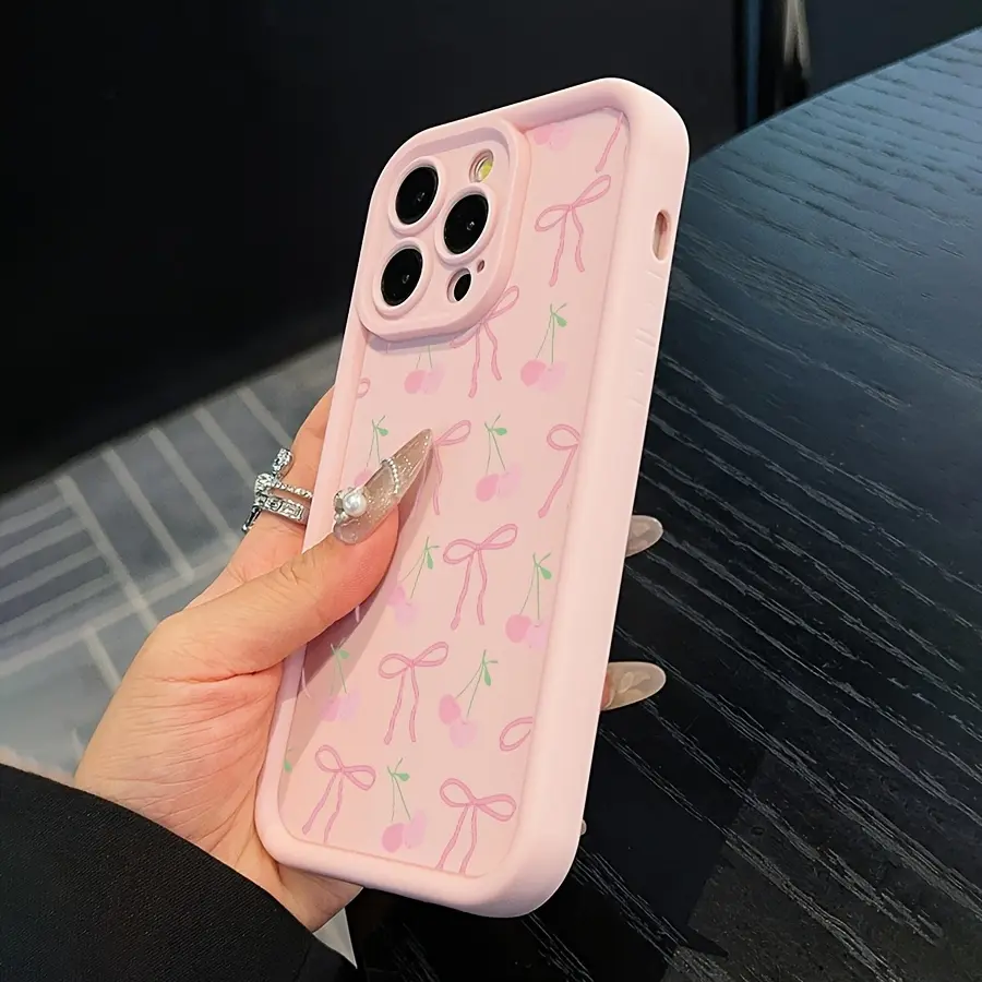Cute Blush Pink Bow Pattern Silicone Smartphone Case - Shockproof, Full Camera Protection, Durable Slim Casing for iPhone 17 Air, 16, 15, 14 Pro Max, 13, 12, 11, XR, XS Plus - Fits Handheld Cellphone Devices, Accessories, Protective