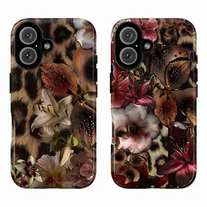 Luxury Leopard Floral Phone Case – Fashion Glam Phone Cover for iPhone 17 16 15 14 13 12 11 Pro Max & SS Galaxy S21–S25 | Dark Feminine Animal Print, Elegant Floral Design | Trendy Girly Aesthetic Gift for Women