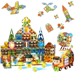 Diamond Magnetic Tiles with Ferris wheel 125 Pcs Building Blocks include Cars and 2 Figures for Kids Ages 3-12