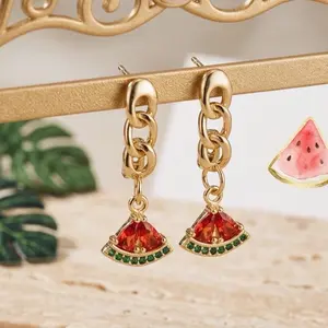 Gold Link Watermelon Dangle Earring