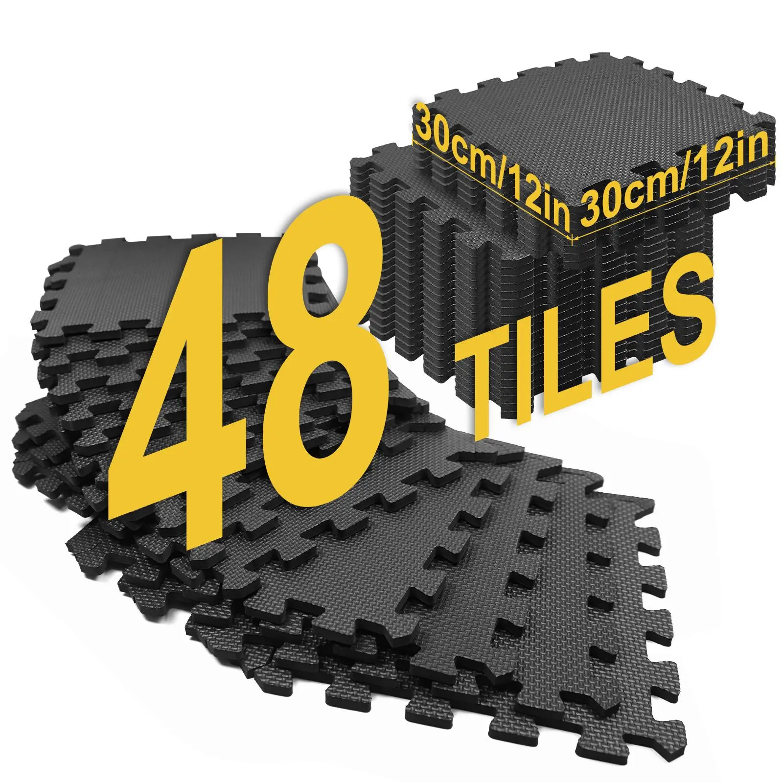 Interlocking EVA Foam Mat, 48 Tiles for 48 sq ft Coverage, Non-Slip Protective Flooring for Home Gym, Fitness, Yoga & Pilates