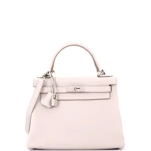 Pre-owned HERMÈS Leather Top Handle Bags Hermes Kelly Handbag Light Togo with Palladium Hardware 28 by Rebag